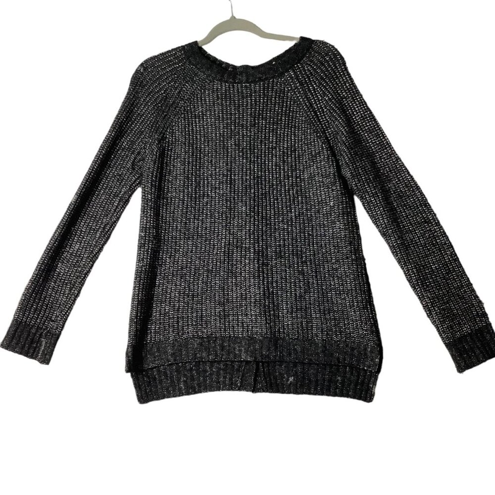 Andrea‎ Jovine Black Gray Wool Blend Sweater Women Sz Large Button Back Accent